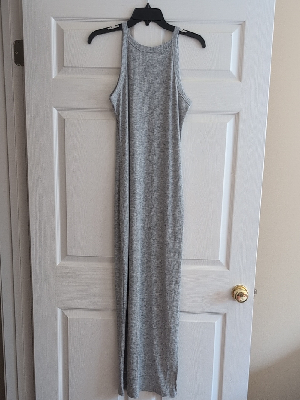 Gray Tank Ribbed Jersey Maxi Dress